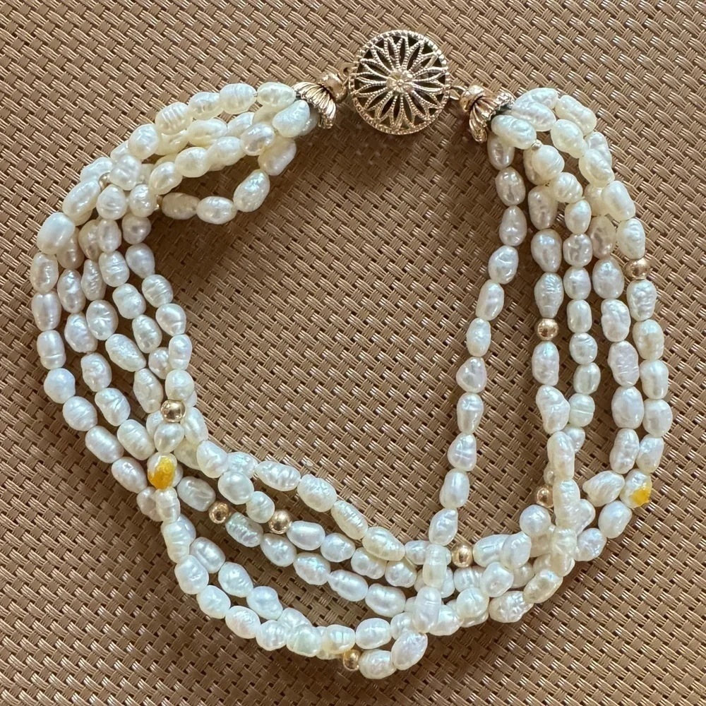 14K Gold Clasp Freshwater Pearl Multi-Strand Bracelet